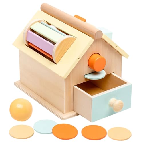 Kisangel Montessori Holzspielzeug Jahre Multifunktionales Sensory Toy mit Ballwurf und Münzbox Fördert Feinmotorik Hand Auge koordination Sicher und Farbenfroh Lernspielzeug für von Kisangel