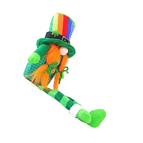Kisangel Patrick's Day Dreibeinige Desktop Puppe Handgefertigt Weiche Stofffigur Sitzende Dekofigur für Party und Büro Grüne Hut Lange Beine Kreatives von Kisangel