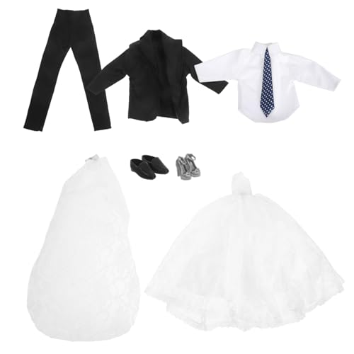 Kisangel Puppen Hochzeitsoutfit Brautkleid Weiß mit Einlagigem Tüll Rock Bräutigam Anzug mit Schuhen Für Mädchen Jungen Geburtstag Party Zubehör Kisangel Puppen Hochzeitsoutfit Brautkleid Weiß mit Einlagigem Tüll Rock Bräutigam Anzug mit Schuhen Für Mädchen Jungen Geburtstag Party Zubehör von Kisangel