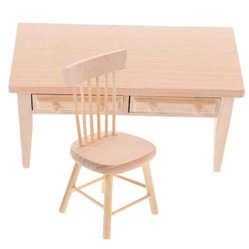 Kisangel Puppenhaus Miniatur Möbel Holz Schreibtisch Stuhl Miniaturmöbel Dekoration für Wohnzimmer Schlafzimmer Geeignet von Kisangel