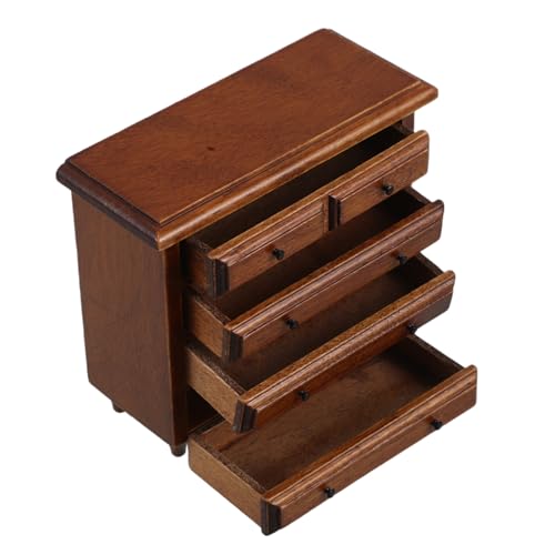 Kisangel Puppenhaus Möbel Miniatur Schubladenschrank aus Birke mit Funktionalen Schubladen Kastanienbraun Vielseitig für Schlafzimmer und Wohnzimmer Realistisches Zubehör für Puppenhaus von Kisangel