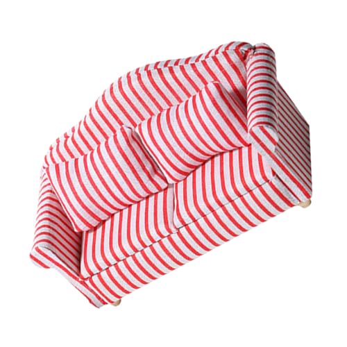 Kisangel Puppenhaus Sofa Modell Rot Weiß Gestreift Miniaturmöbel Dekoration Handliches DIY Wohnzimmersofa Detailreiches Kleines Möbelstück für Puppenhaus und Bastelprojekte von Kisangel