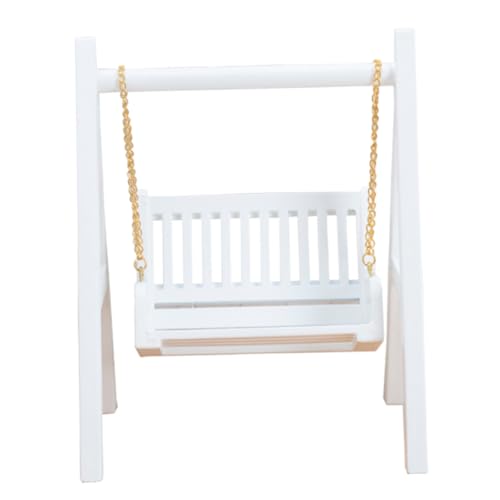 Kisangel Puppenhausschaukel Miniatur-Schaukelmodell Babypuppenschwung Dollhouse Swing Mini-Zubehör für Puppen Mini-Gartenschaukel Zubehör für Puppenstuben Miniaturschaukel Holz Weiß von Kisangel