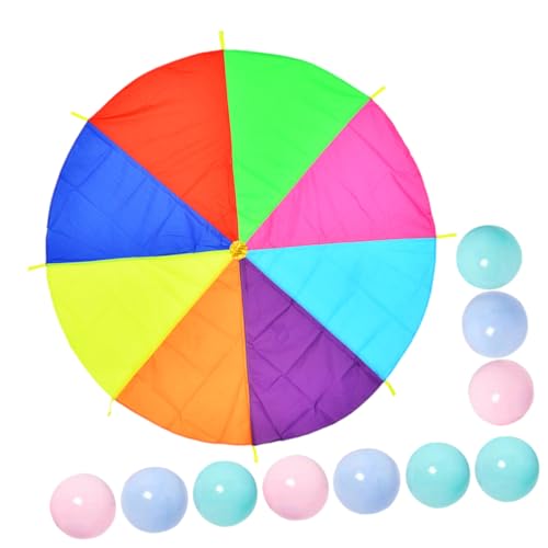 Kisangel Regenbogen Fallschirm Buntes Schwungtuch für Indoor Outdoor Spiele Kooperatives Lernspiel Bewegung und Teamwork Robustes Material für Familien Zufällige Farbe Zufällige Farbe von Kisangel