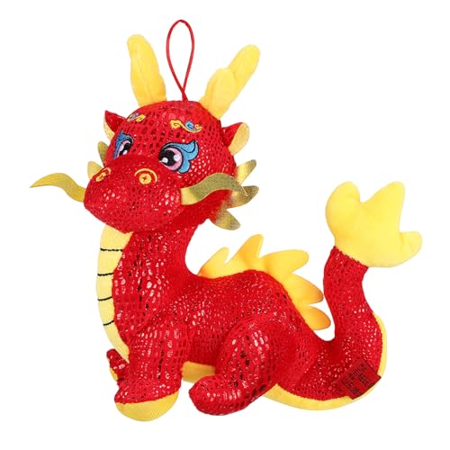 Kisangel Rote Drache Maskottchen Chinesische Drachen Deko für Neujahrsfest Entzückendes Kuscheltier als Glücksbringer und Festliche Dekoration von Kisangel