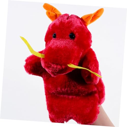Kisangel Rotes Plüsch Drachen Handpuppe Kuscheltier Cartoon Tierfigur Weiches Stofftier Interaktives Rollenspiel Erzählspielzeug für Geburtstag von Kisangel