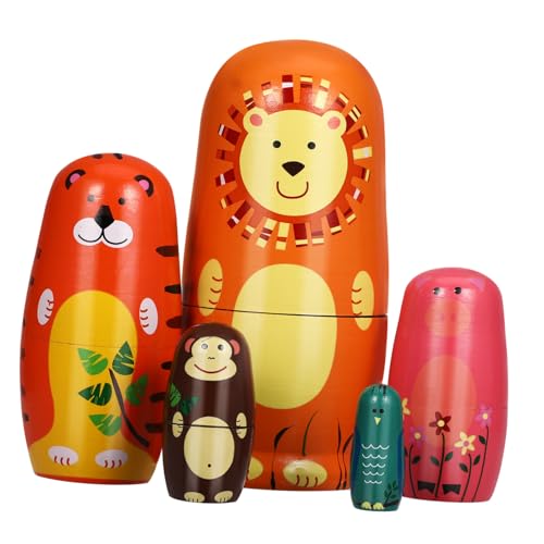Kisangel Russische Matroschka Puppen Holz Mehrlagige Nistpuppen mit Süßen Tiermotiven für Mädchen Dekorative Holzpuppen für Zuhause und Geburtstag von Kisangel