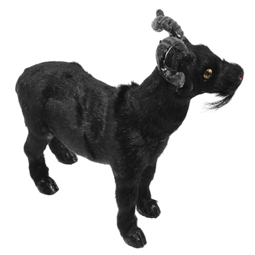 Kisangel Schwarze Ziegenfigur Plüsch Skulptur Garten Dekoration Realistisches Tiermodell für Wohnzimmer und Außenbereich Detailreiche Stehende Ziegenstatue als Lustiges Ornament von Kisangel