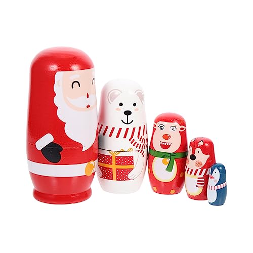 Kisangel Teiliges Russisches Nesting Doll aus Holz Lagige Puppen Langlebige Handbemalte Holzdeko Traditionelles Weihnachtsmotiv für Wohn und Kinderzimmerdekoration von Kisangel