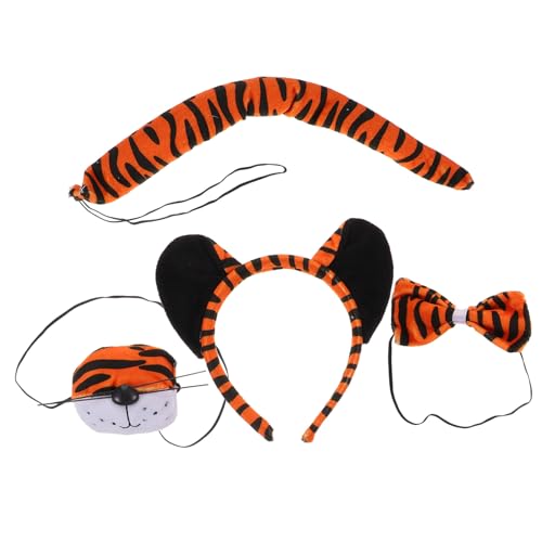 Kisangel Tiger Kostüm Set mit Weichem Tier Stirnband Nasenband und Fliege Bequemes Party Zubehör für Fasching Karneval Bühnenauftritte und Geburtstagsfeiern von Kisangel