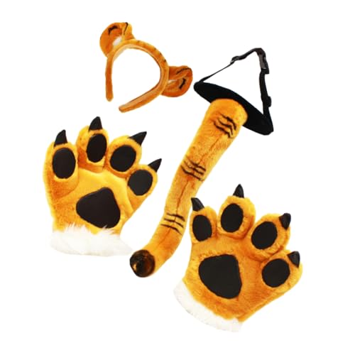 Kisangel Tiger Kostüm Zubehör Set mit Plüsch Ohren Haarreif und Pfotenhandschuhen Weiches Material Bequem für Halloween Karneval Cosplay und Festivaleinsatz von Kisangel