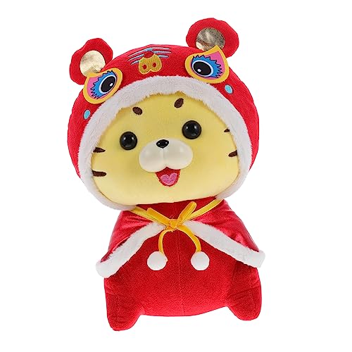 Kisangel Tiger Plüsch Puppe Neujahrspuppengeschenk Dekoratives Tigerpuppenspielzeug Tiger Maskottchenpuppe Tiger Jahr Puppe Dekorative Tigerpuppe Desktop-puppendekor Rot Kurzer Plüsch von Kisangel