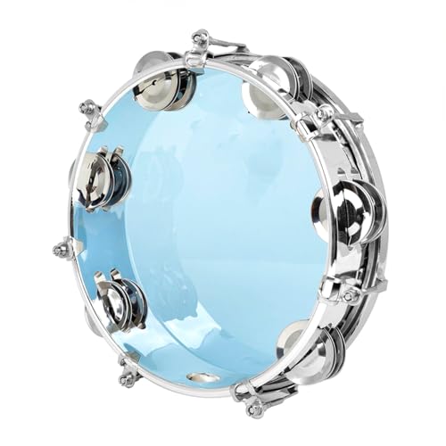 Kisangel Transparent Blaues Handtrommel Percussion mit Edelstahlrahmen Doppelte Klingelreihen Sicher für Fördert Rhythmusgefühl und Musikalische Früherziehung Langlebig und Klarer von Kisangel