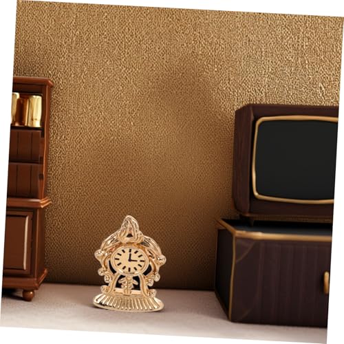 Kisangel Vintage Puppenhaus Miniaturuhr Europäischer Stil Kompakte Tischuhr für Puppenhausdekoration Sammler Miniaturmöbel Zubehör Goldfarben von Kisangel
