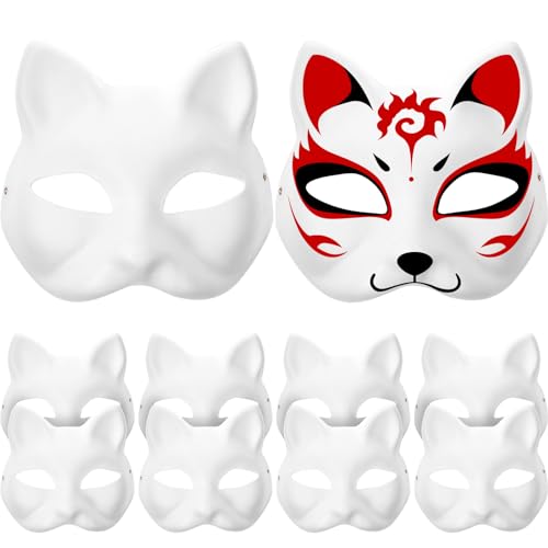 Kisangel Weiße Katzenmaske 10 Stück - Unbemalte Papiermaske für DIY Basteln, Cosplay und Maskerade - Für Kinder von Kisangel