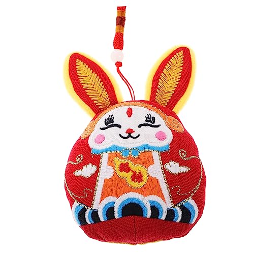 Kisangel Wufu-Kaninchen-verzierung Kaninchen Stofftiere Plüschkaninchenpuppenspielzeug Chinesische Neujahrskaninchenpuppe Desktop-kaninchenpuppe Plüsch-Kaninchen-Puppe Rot Pp Baumwolle von Kisangel