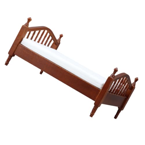 Kisangel puppenhaus doppelbett Miniatur-Puppenstubenmöbel Miniaturbettwäsche Dolls Schlafzimmer Dekoration Miniaturrollenspiele Miniatur -Wohnzimmermöbel Miniaturmodellmöbel Holz Braun von Kisangel