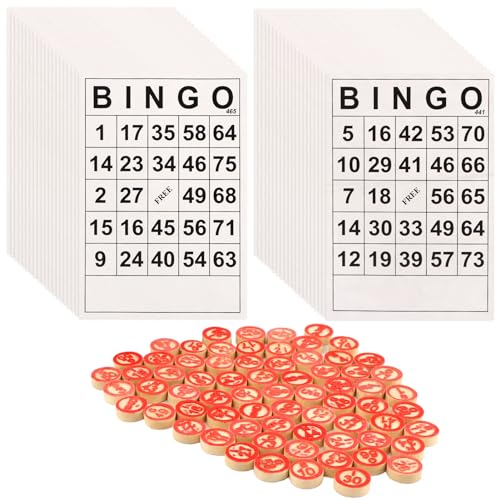 Bingo Brettspiel, Klassische Bingo Karten, Vintage Holz Bingo Spiel Kit, mit 40 Bingo-Zahlenkarten und 75 Schach, für Familie, Freunde und große Gruppenspiele(Holz-Bingo-Spiel-Set) von Kisbeibi