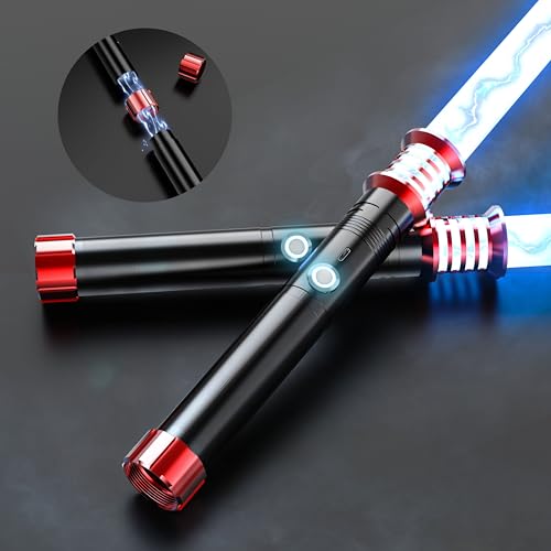 Lichtschwert, 4 Modi Lichtschwert 2 Packungen mit Metallgriff, 16 Farben LED 2 in 1 Lichtschwert, Duellschwerter für Geburtstags Weihnachts Thanksgiving-Geschenke (Schwarz Griff GW1) von Kiseely