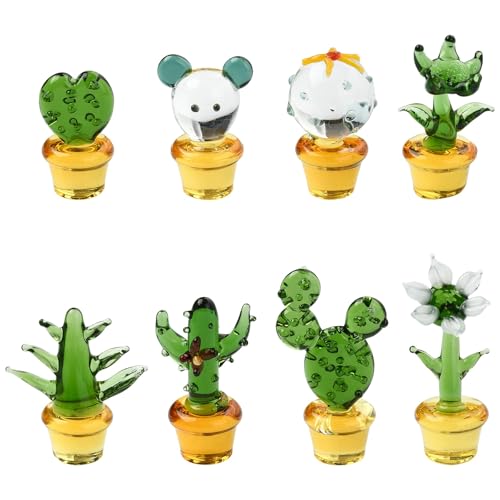 KitBeads 8 Stück Glaskaktus-Miniatur-Ornamente, grüne Kakteen-Figuren, Sukkulenten, Kuchenaufsatz für DIY-Puppenhaus, Feengarten, Mikro-Landschaftsdekoration von KitBeads