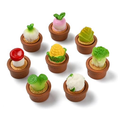 KitBeads Miniatur-Ornamente aus Kunstharz, Topfpflanzen, Kohl, Pilz, Mais, Gemüse, Figuren für Mikro-Landschaft, Zuhause, Feengarten, Dekoration, 24 Stück von KitBeads
