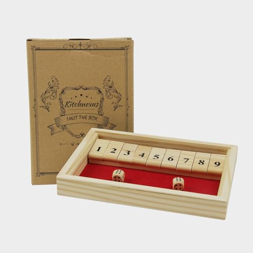 Kitchnexus Deluxe 2-Spieler Shut The Box 9er Würfelspiel Holz Tisch Spiel Klassisch Würfelspiel Board Spielzeug (Rot) von Kitchnexus