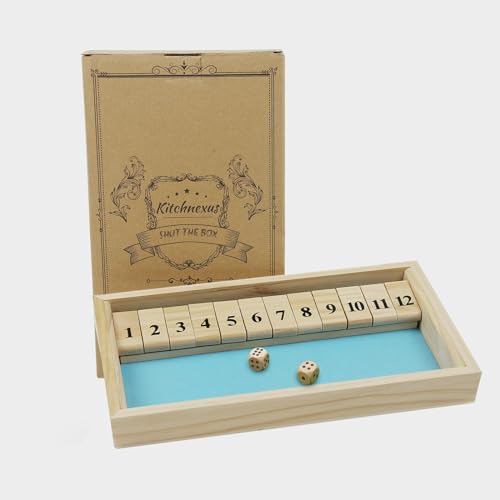 Kitchnexus Deluxe 2-Spieler Shut The Box Würfelspiel Holz Tisch Spiel Klassisch Würfelspiel Board Spielzeug (Blau) von Kitchnexus