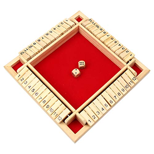 Kitchnexus Deluxe 4-Spieler Shut The Box 12er Holz Tisch Spiel Klassisch Würfelspiel Board Spielzeug (Rot) von Kitchnexus