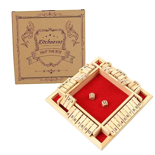 Kitchnexus Deluxe 4-Spieler Shut The Box Holz Tisch Spiel Klassisch Würfelspiel Board Spielzeug (Rot) von Kitchnexus