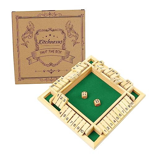 Kitchnexus 4-Player Shut The Box Wooden Table Game Classic Dice Board Toy von Kitchnexus