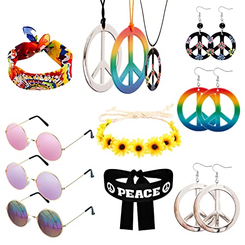 12 Stück Hippie Accessoires Damen, 70er Jahre Accessoires, Hippie Kostüm Damen, Hippie Kleidung Damen mit Hippie Brille, Hippie Stirnband, Peace Kette und Ohrring, 60er 70er Jahre Bekleidung Damen 12 Stück Hippie Accessoires Damen, 70er Jahre Accessoires, Hippie Kostüm Damen, Hippie Kleidung Damen mit Hippie Brille, Hippie Stirnband, Peace Kette und Ohrring, 60er 70er Jahre Bekleidung Damen von Kitimi