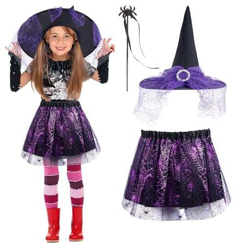 3 Stück Halloween Hexenkostüm Mädchen Spinnennetz Hexe Kostüm Kinder Tüllrock Tutu mit Hexenhut Hexen Set Cosplay Zubehör Kleid Hexenkostüm für Karneval Maskerade Halloween Faschings Cosplay Party 3 Stück Halloween Hexenkostüm Mädchen Spinnennetz Hexe Kostüm Kinder Tüllrock Tutu mit Hexenhut Hexen Set Cosplay Zubehör Kleid Hexenkostüm für Karneval Maskerade Halloween Faschings Cosplay Party von Kitimi