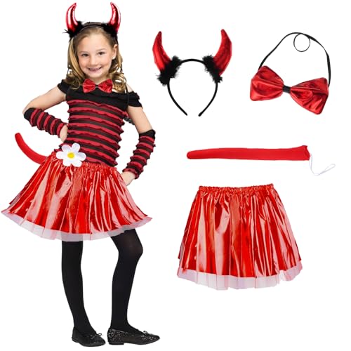 4 Stück Königin Hörner Kostüm Set Kinder Rot Maleficent Mädchen Teufel Horn Kopfschmuck Rot Gothic Kopfbedeckung mit Böse Tutu Kleid Hexenkostüm für Karneval Maskerade Halloween Cosplay Party 4 Stück Königin Hörner Kostüm Set Kinder Rot Maleficent Mädchen Teufel Horn Kopfschmuck Rot Gothic Kopfbedeckung mit Böse Tutu Kleid Hexenkostüm für Karneval Maskerade Halloween Cosplay Party von Kitimi
