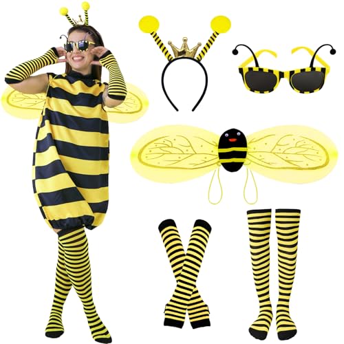 Bienen Kostüm Damen, Bienenkostüm Erwachsene mit Stirnband, Handschuhen, Beinsocken, Brille, Flügeln, Halloween Karneval Mottoparty Kostüm, Frauenkostüm für Karneval Cosplay Bienen Kostüm Damen, Bienenkostüm Erwachsene mit Stirnband, Handschuhen, Beinsocken, Brille, Flügeln, Halloween Karneval Mottoparty Kostüm, Frauenkostüm für Karneval Cosplay von Kitimi