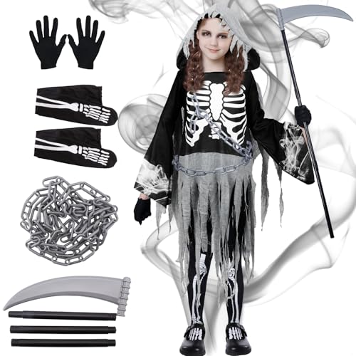 Sensenmann Kostüm Karneval, Sensenmann Kostüm Mädchen, Karneval Kostüm Kinder Gruselig mit Sichel Socken und Handschuhe, Kostüm Kinder Mädchen für Halloween Cosplay Dress Up Party Karnevals M Sensenmann Kostüm Karneval, Sensenmann Kostüm Mädchen, Karneval Kostüm Kinder Gruselig mit Sichel Socken und Handschuhe, Kostüm Kinder Mädchen für Halloween Cosplay Dress Up Party Karnevals M von Kitimi