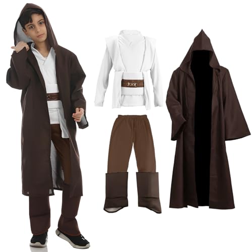 Je-d Kostüm Kinder, Robe Kinder mit Kapuze Skywalker Kostüm, Hoodies Robe Karneval Halloween Cosplay kostüm für Erwachsene Jungen kinder(Weiß 140) von Kitimi