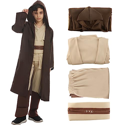 Kitimi Jedi Kostüm Kinder, Jedi Robe Kinder mit Kapuze Skywalker Kostüm Hoodies Robe Karneval Halloween Cosplay Kostüm für Kinder Jungen Mädchen(M) von Kitimi