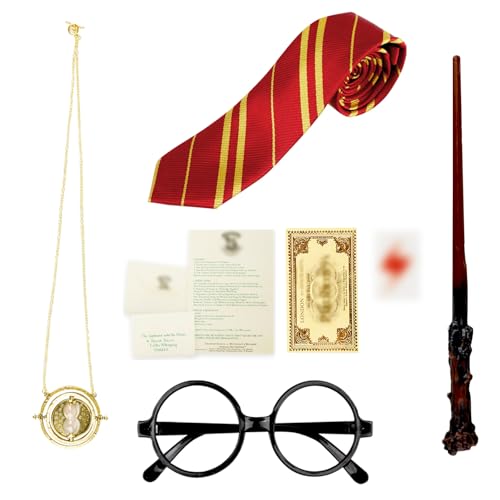 Kitimi 7-teiliges Zauberer-Kostüm-Zubehör mit Zauberstab, gestreifte Krawatte, runder Rahmen, Brille, Halskette, Halloween-Kostüme für Damen und Herren, Verkleidung für Erwachsene, Halloween-Party Kitimi 7-teiliges Zauberer-Kostüm-Zubehör mit Zauberstab, gestreifte Krawatte, runder Rahmen, Brille, Halskette, Halloween-Kostüme für Damen und Herren, Verkleidung für Erwachsene, Halloween-Party von Kitimi