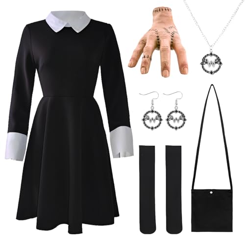 Kitimi AldultXL Wensdey Kostüm Kleid Damen Halloween Kostüm Set für Familie mit Hand Kniestrümpfe Schwarzes Kleid Karneval Cosplay Party Kostüm Mädchen für Carn ival Halloween Party Kitimi AldultXL Wensdey Kostüm Kleid Damen Halloween Kostüm Set für Familie mit Hand Kniestrümpfe Schwarzes Kleid Karneval Cosplay Party Kostüm Mädchen für Carn ival Halloween Party von Kitimi
