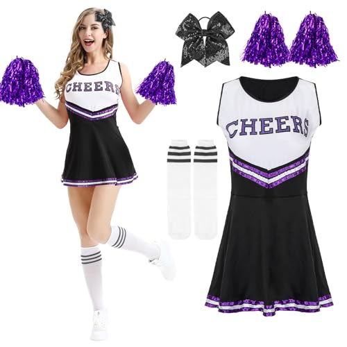 Kitimi Cheerleader Kostüm Damen für Erwachsene, Cheerleadering Outfit Fancy Dress Uniform mit Pompoms Haargummi Socken, High School Cheerleader Kostüm für Verkleidung Karneval Party Cosplay Fasching Kitimi Cheerleader Kostüm Damen für Erwachsene, Cheerleadering Outfit Fancy Dress Uniform mit Pompoms Haargummi Socken, High School Cheerleader Kostüm für Verkleidung Karneval Party Cosplay Fasching von Kitimi