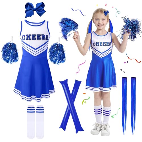 Kitimi Cheerleader Kostüm Kinder Mädchen, Kinderkostüm Cheerleadering Outfit Schulkind Mädchen Uniform Kleid mit Pompoms Socken Haarspangen Cheer Sticks für Karneval Fasching Party Verkleidung Cosplay Kitimi Cheerleader Kostüm Kinder Mädchen, Kinderkostüm Cheerleadering Outfit Schulkind Mädchen Uniform Kleid mit Pompoms Socken Haarspangen Cheer Sticks für Karneval Fasching Party Verkleidung Cosplay von Kitimi