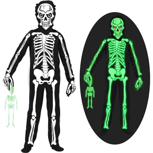 Kitimi Kinder Skelett Kostüm, Halloween Skelett kostüm Kinder, Skelett Kostüm Leuchtend Kinder von 5-11 Jahre für Verkleidung Karneval Mottoparty, Schwarz Kitimi Kinder Skelett Kostüm, Halloween Skelett kostüm Kinder, Skelett Kostüm Leuchtend Kinder von 5-11 Jahre für Verkleidung Karneval Mottoparty, Schwarz von Kitimi