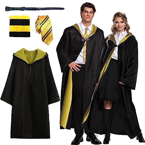 Kitimi Magic Robe, Umhang, 4PCS Zauberer Cosplay Kostüm für Erwachsene, with Cape, Magic Wand, Glasses, Scarf, Tie, Halloween Wizard Costume for Cosplay, Carnival, Fancy Dress, Gelb Kitimi Magic Robe, Umhang, 4PCS Zauberer Cosplay Kostüm für Erwachsene, with Cape, Magic Wand, Glasses, Scarf, Tie, Halloween Wizard Costume for Cosplay, Carnival, Fancy Dress, Gelb von Kitimi