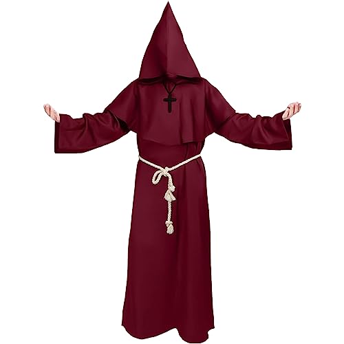 Kitimi Mönch Robe Kostüm Priester Kostüm Halloween, Mittelalterliche Renaissance Robe mit Kapuze Kordel Halskette, Hooded Mönch Gewand Mönchskostüm für Herren Cosplay Karneval Fasching Rollenspiel Kitimi Mönch Robe Kostüm Priester Kostüm Halloween, Mittelalterliche Renaissance Robe mit Kapuze Kordel Halskette, Hooded Mönch Gewand Mönchskostüm für Herren Cosplay Karneval Fasching Rollenspiel von Kitimi