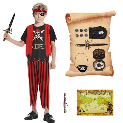 Kitimi Piratenkostüm Kinder Jungen Mädchen- Piraten Zubehör Accessoires Pirat Kostüm für Halloween Cosplay Karneval Geburtstag Party Piraten Rollenspiel Kit mit Augenklappe Kompass Geldbeutel Ohrring Kitimi Piratenkostüm Kinder Jungen Mädchen- Piraten Zubehör Accessoires Pirat Kostüm für Halloween Cosplay Karneval Geburtstag Party Piraten Rollenspiel Kit mit Augenklappe Kompass Geldbeutel Ohrring von Kitimi