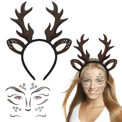 Karneval Rentier Haarreif Erwachsene Kinder 2 Stück Geweih Haarreif Haarreifen, Haarreif Reh+ Reh Gesichtstattoo, Haarreif Accessoires Haarschmuck für Kostüme Zubehör Cosplay Karneval Party Karneval Rentier Haarreif Erwachsene Kinder 2 Stück Geweih Haarreif Haarreifen, Haarreif Reh+ Reh Gesichtstattoo, Haarreif Accessoires Haarschmuck für Kostüme Zubehör Cosplay Karneval Party von Kitimi