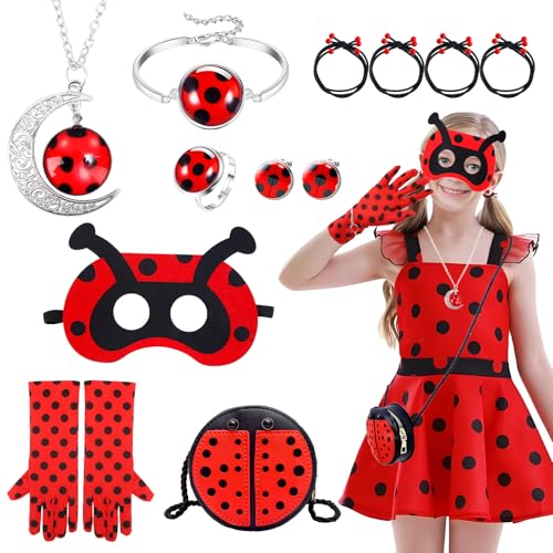 Marienkäfer Kostüm Zubehör Set 12 Stück Marienkäfer Party Cosplay Kostüm Zubehör mit Handschuhe Ohrringe Augenmaske, Halloween Karneval Fasching Cosplay Marienkäfer Kostüm Zubehör Set 12 Stück Marienkäfer Party Cosplay Kostüm Zubehör mit Handschuhe Ohrringe Augenmaske, Halloween Karneval Fasching Cosplay von Kitimi