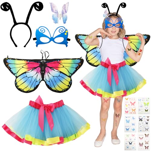 11 Stück Schmetterling Kostüm Kinder, Fasching Kostüm Mädchen, Mädchen Schmetterlingsflügel mit Maske Tutu Rock Tüllrock Haarreif Tattoos Schmetterling Umhang Flügel für Karneval Cosplay 11 Stück Schmetterling Kostüm Kinder, Fasching Kostüm Mädchen, Mädchen Schmetterlingsflügel mit Maske Tutu Rock Tüllrock Haarreif Tattoos Schmetterling Umhang Flügel für Karneval Cosplay von Kitimi