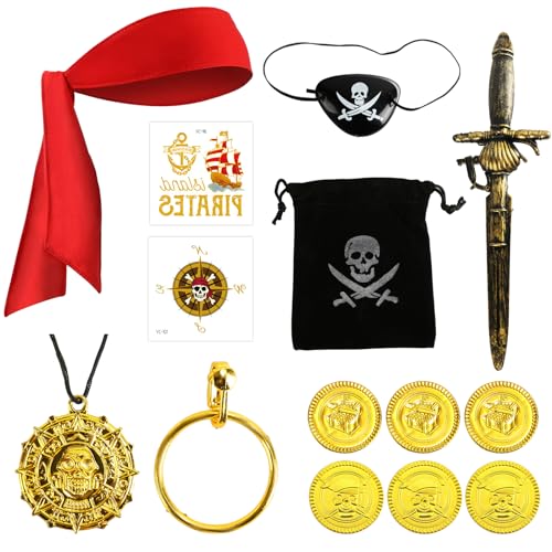 Piratenkostüm Kinder, Piratenkostüm Accessoires mit Kompass Geldbeutel Ohrring, Pirat Kostüm Zubehör für Karneval, Halloween und Piraten Party Kinder Mädchen Piratenkostüm Kinder, Piratenkostüm Accessoires mit Kompass Geldbeutel Ohrring, Pirat Kostüm Zubehör für Karneval, Halloween und Piraten Party Kinder Mädchen von Kitimi