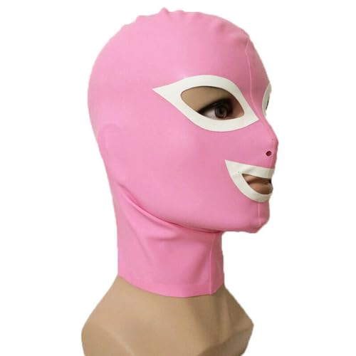 Rosa Latexmaske Mit Kapuze Mit Weißen Linien, Cosplay-Maske, Halloween-Kapuzenspielzeug (L) von KituT